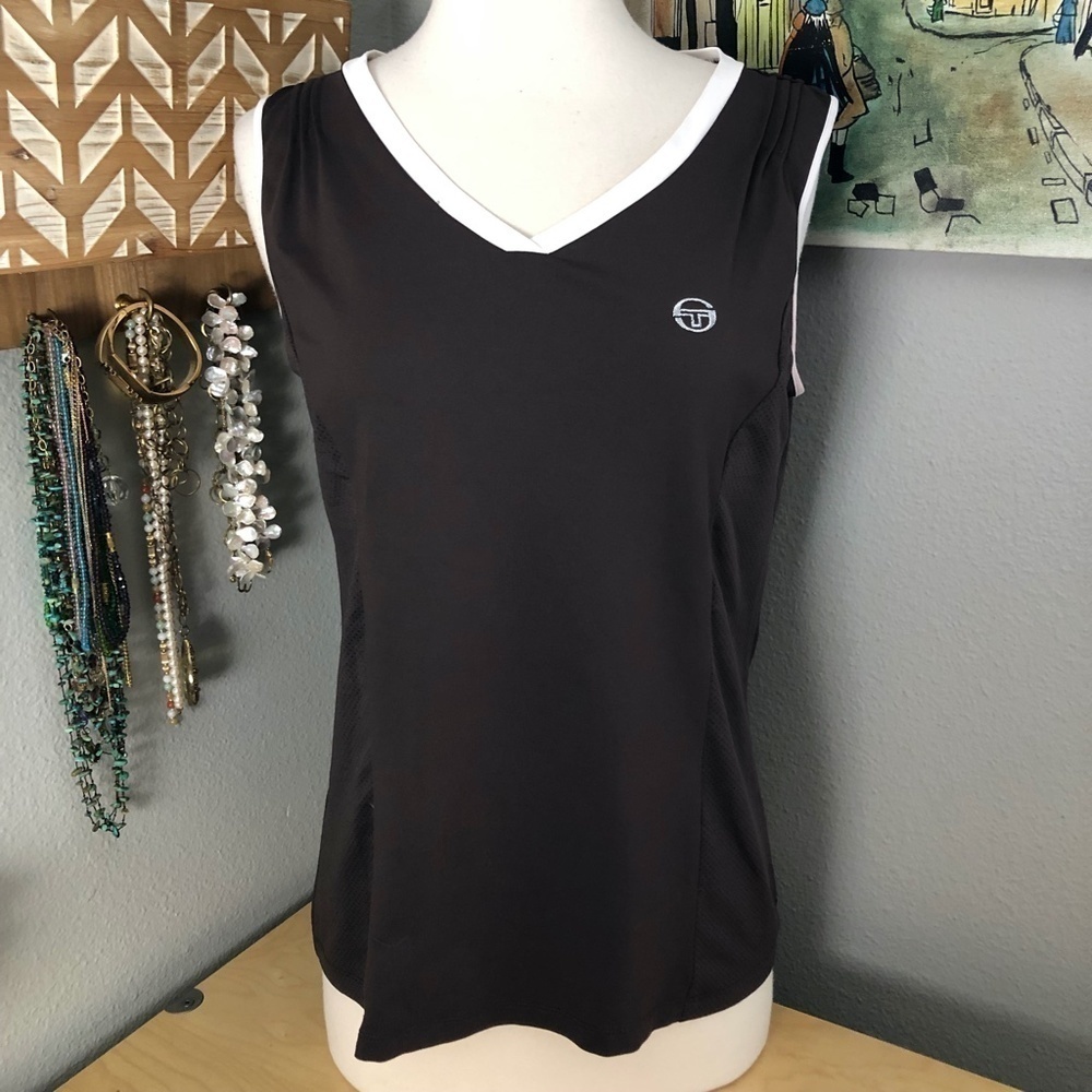SERGIO TACCHINI Brown White Vented Designer Active Tank Top Women's size L
